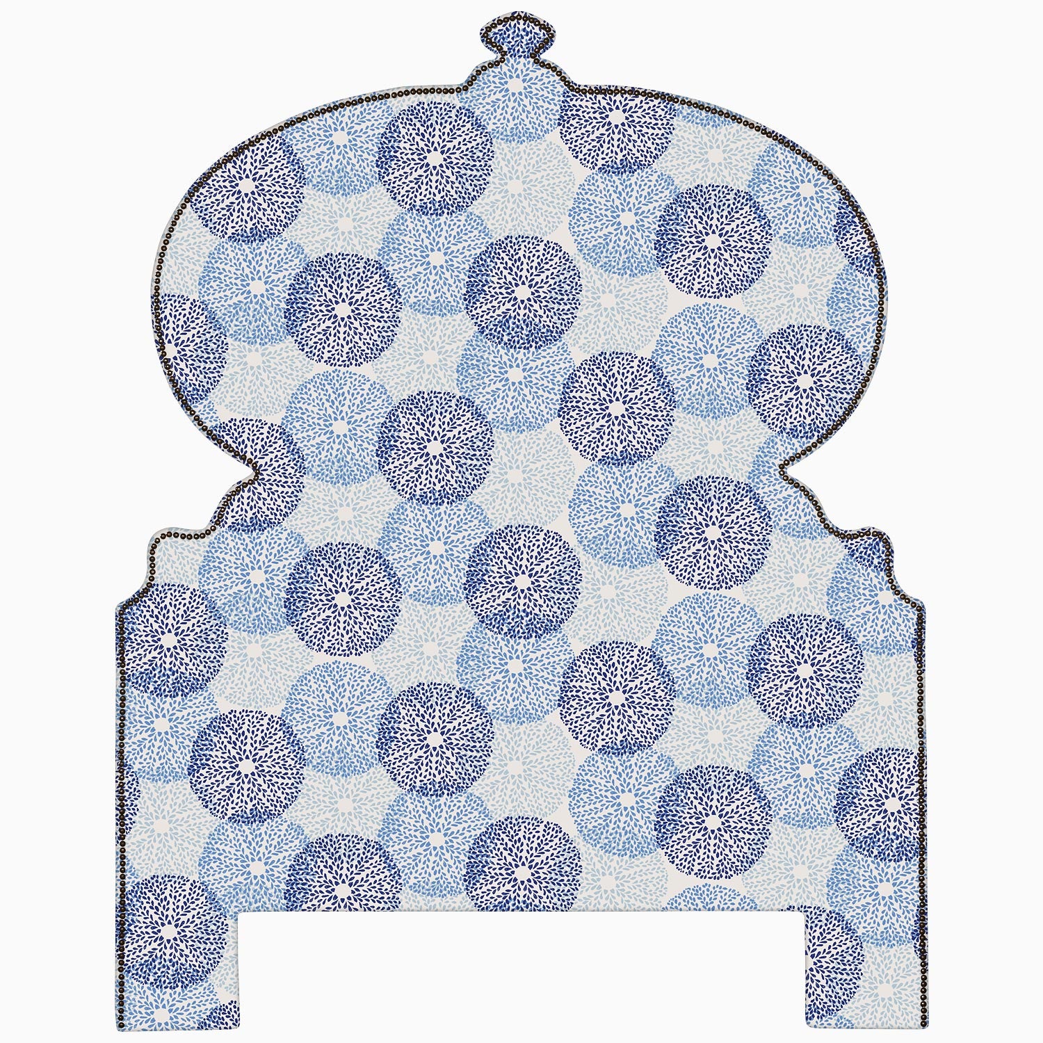 A Custom Orissa Headboard by John Robshaw with a blue and white pattern available for Free Shipping.