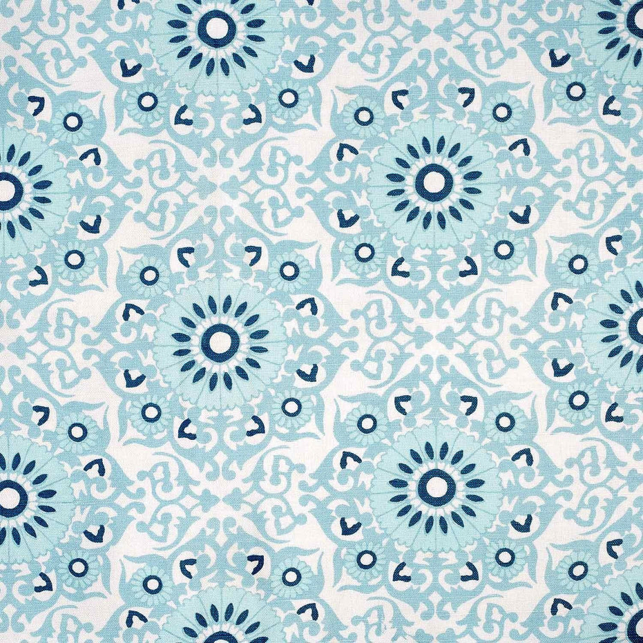 A Vinita Seaglass by John Robshaw, showcasing traditional craftsmanship, with a blue and white floral pattern on a white background.