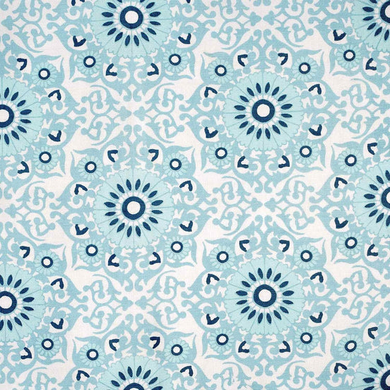 A Vinita Seaglass by John Robshaw, showcasing traditional craftsmanship, with a blue and white floral pattern on a white background.